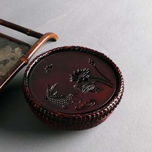 大漆竹编圆形壶承干泡台圆形竹制茶盘干泡盘壶垫茶具壶垫紫砂茶垫