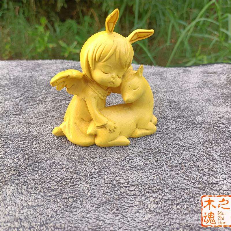 黄杨木雕刻丘比特天使家居汽车小摆件结婚欧式装饰品玄关文玩工艺