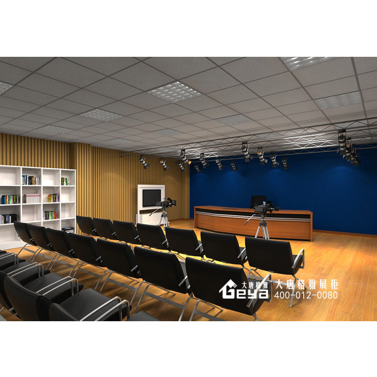 学校单位演播室柜台展示柜设计制作 演播室展柜效果图 南京展柜厂