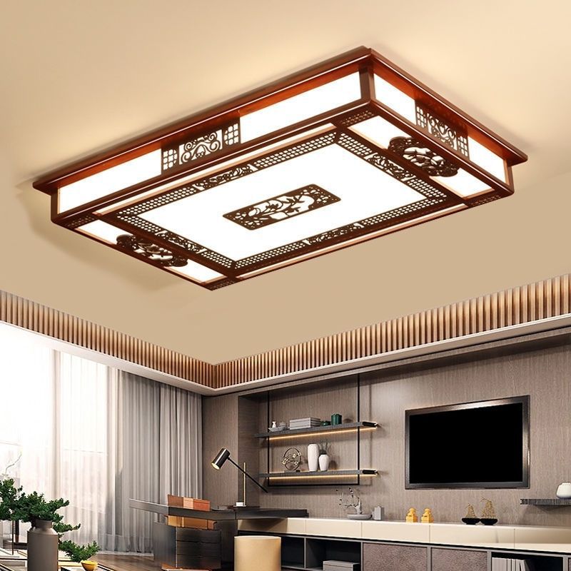 中式客厅灯长方形LED实木吸顶灯中式灯卧室餐厅简约实木灯具工厂
