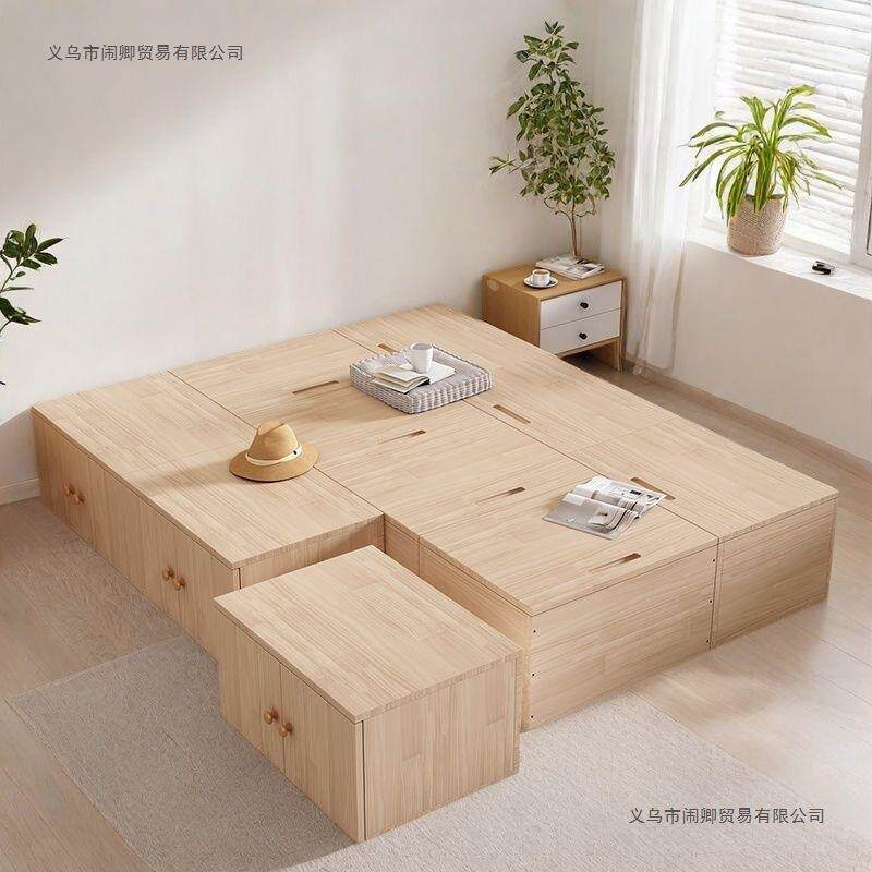 实木拼接床箱收纳箱拼床可拆卸床箱卧室小户型组合储物榻榻米组装