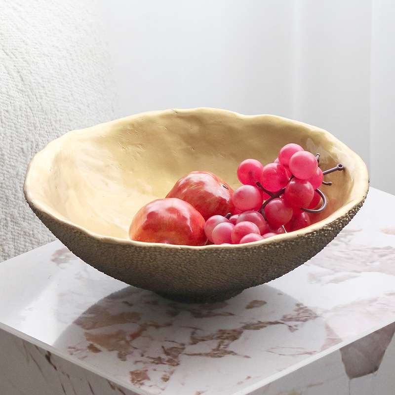 简约现代创意圆形荔枝纹路果盘摆件装饰家客厅餐桌茶几轻奢收纳盘