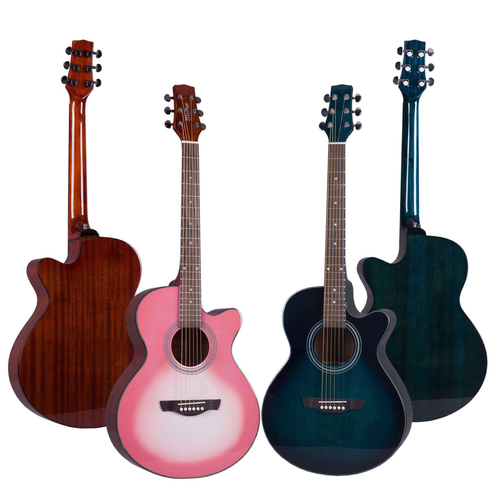 40寸斯蒂勒民谣吉他云杉沙比利粉色蓝色木吉他亮光A桶guitar