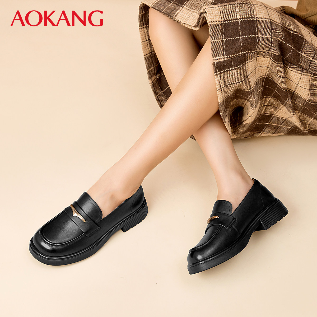 奥康2025春季新款女鞋软底软面低跟舒适真皮乐福鞋牛皮高级感皮鞋,女鞋,乐福鞋（豆豆鞋）,淘宝优惠券,粉丝福利购,淘宝优惠卷