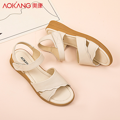 夏季2025新款真皮软底坡跟凉鞋