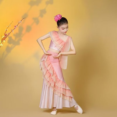 新款儿童傣族舞蹈演出服舞蹈服装女童鱼尾少儿艺考练功孔雀舞表演