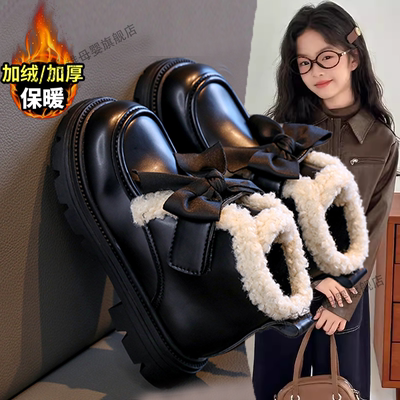女童皮鞋加绒加厚冬公主防滑皮鞋