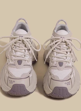 厚底老爹鞋女童2026秋新款小个子超火爆款增高紫色轮胎透气运动鞋