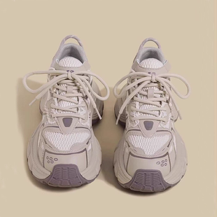 厚底老爹鞋女童2026秋新款小个子超火爆款增高紫色轮胎透气运动鞋