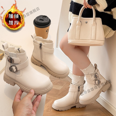 儿童马丁靴2025新款冬季靴子女童短靴小皮鞋大童鞋子加绒女孩皮靴