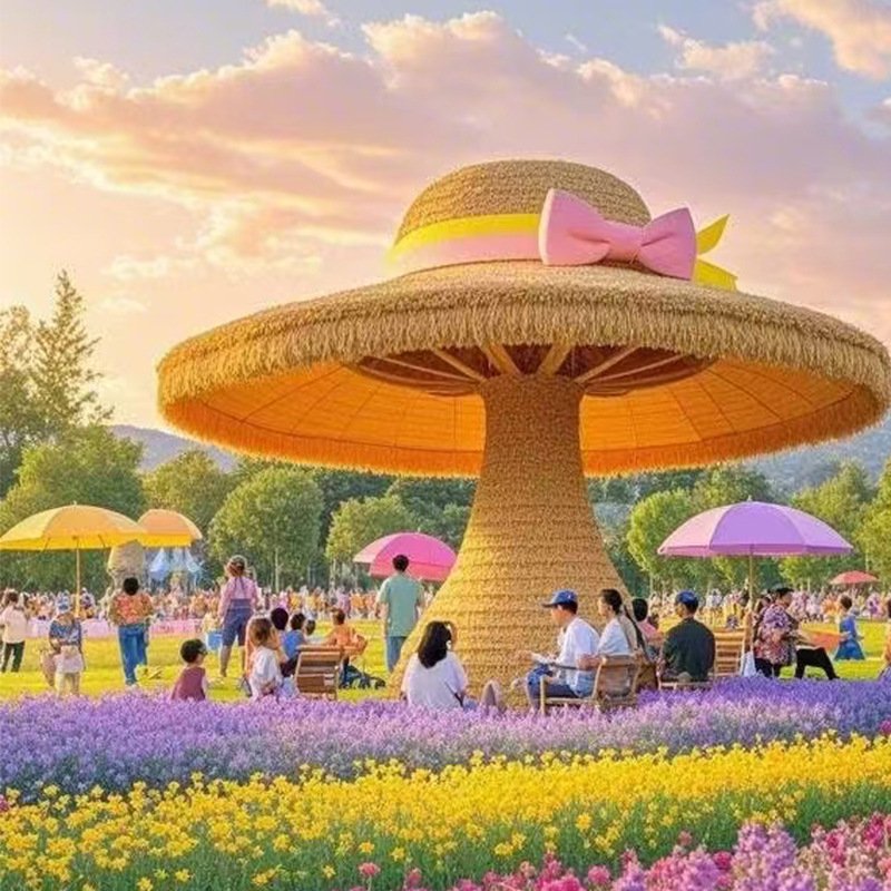 网红旅游打卡稻草草帽绿雕户外拍照游玩厂家仿真制作景观景区装饰