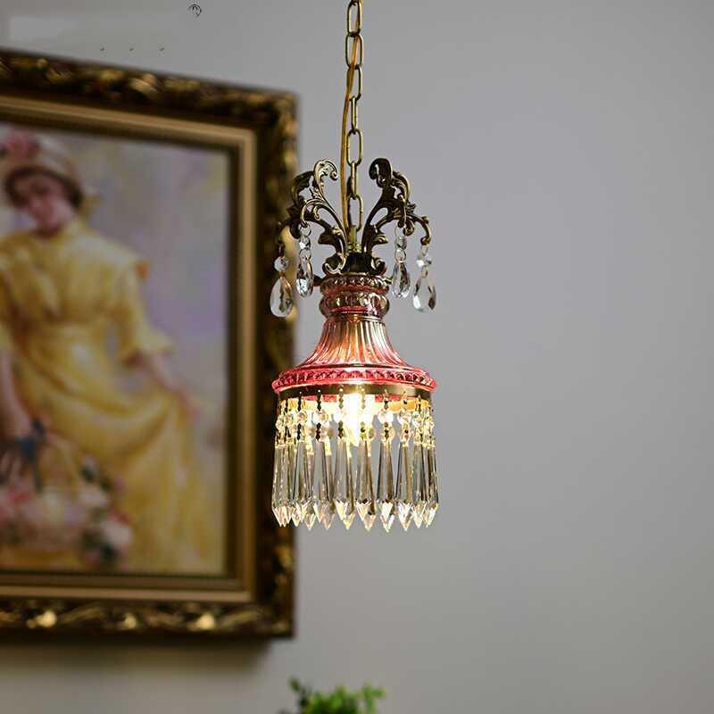 法式水晶小吊灯氛围感覆古轻奢全铜卧室床头玄关过道走廊阳台吊灯