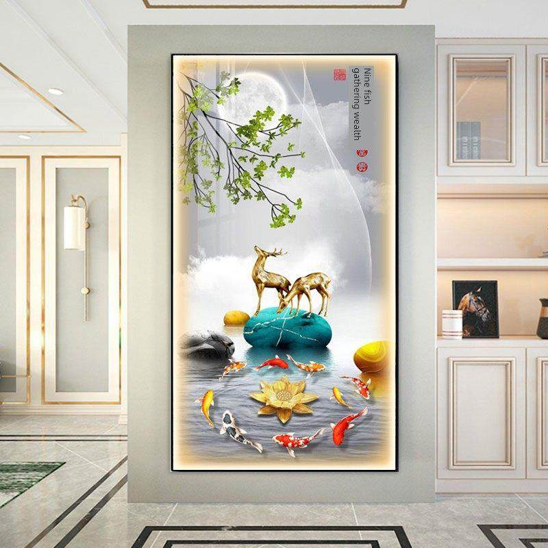 新中国风入口装饰画，九鱼图，客厅入口，对墙挂画，入口门，财富,家居饰品,现代装饰画,淘宝优惠券,粉丝福利购,淘宝优惠卷