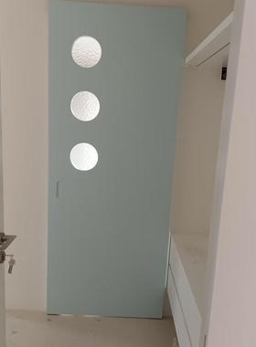 淡蓝色洞洞幽灵门厨房卫生间玻璃门无轨推拉口袋门吊轨移门可调色