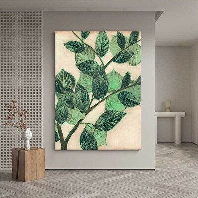 意式极简绿色植物叶子纯手绘油画 画抽象2025新款客厅装饰画 画玄