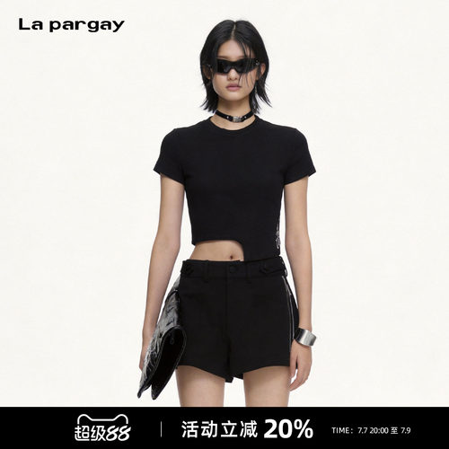Lapargay辣妹短款T恤烫钻下摆