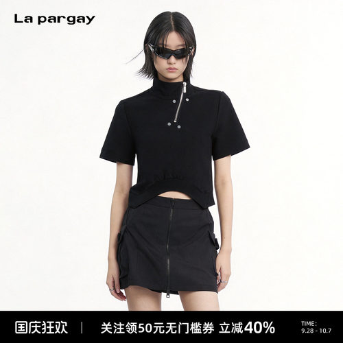 Lapargay机能斜拉链短袖T恤