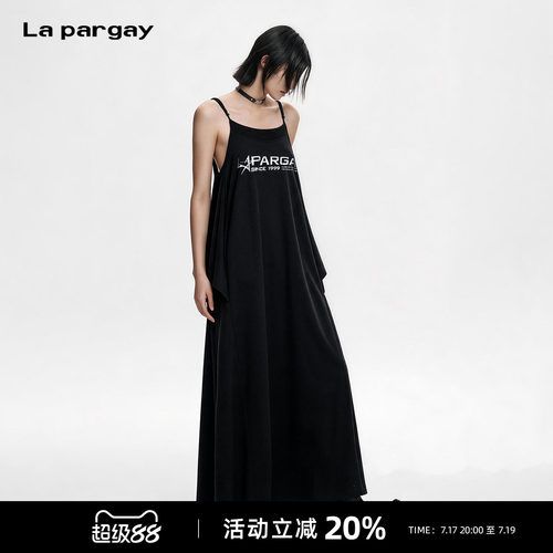 Lapargay方领印花吊带连衣裙