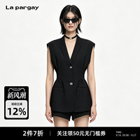 Lapargay 立体捏褶西装马甲 深 V 翻领 显瘦宽肩无袖款L69201401C