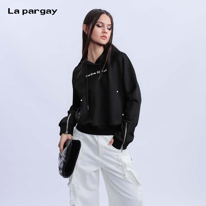 纳帕佳个性设计感短款连帽卫衣