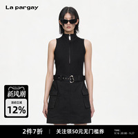 Lapargay 酷飒背心连衣裙 半开拉链立领 腰带收腰A字裙L69209006V