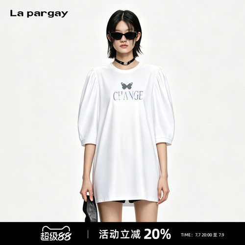 Lapargay中袖泡泡袖蝴蝶T恤裙
