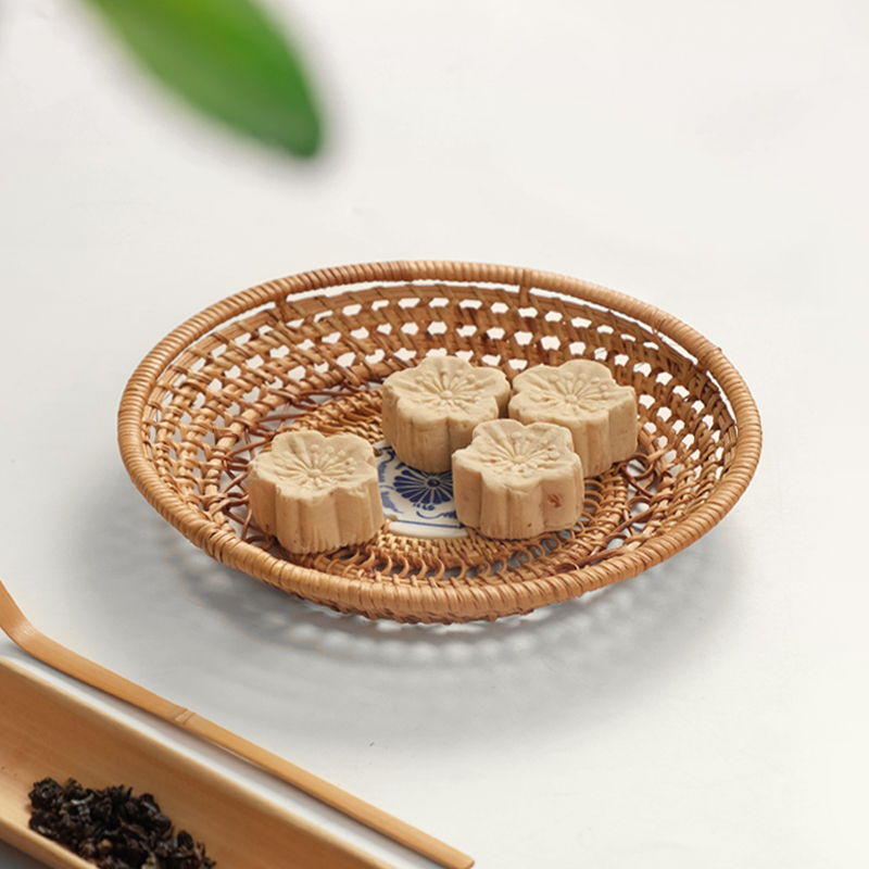 极速越南a秋藤编水果篮子茶点果盆干果盘客厅家用点心桌面收纳零