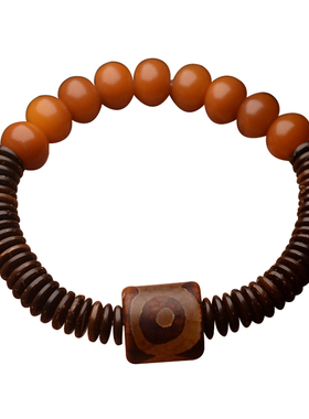 新品藏式玛瑙天珠手串o椰壳菩提根手串男女情侣单圈佛珠手链民族