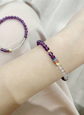 新品天然紫水晶h搭配白水晶女款单圈女款手链 4mm左右小颗粒紫水