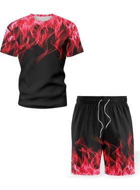 极速Mens D Flme T-shirt Set Hrjuku ShoPrt Sleeve Csul