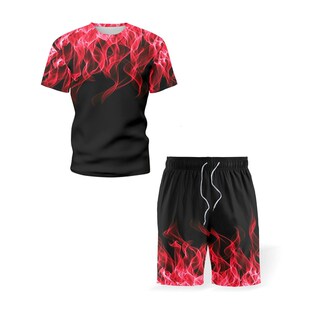 极速Mens D Flme T-shirt Set Hrjuku ShoPrt Sleeve Csul