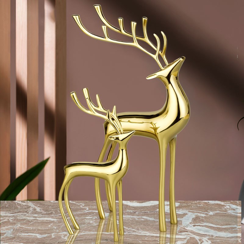 极速铜鹿摆件一j对电视柜酒柜装饰品北欧风现代乔迁结婚礼物新房