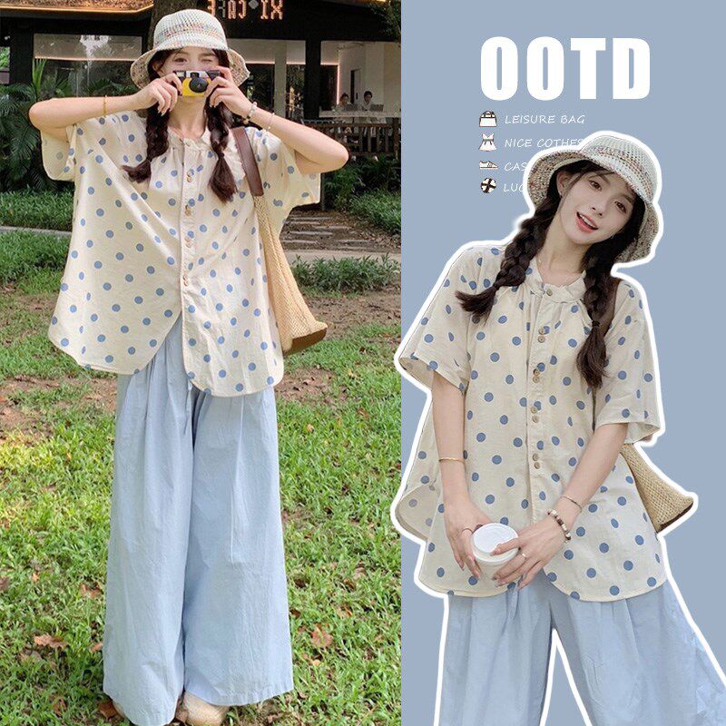 新品孕妇上衣夏装套m装宽松遮肚子不显怀短袖t恤夏季薄款显瘦波点