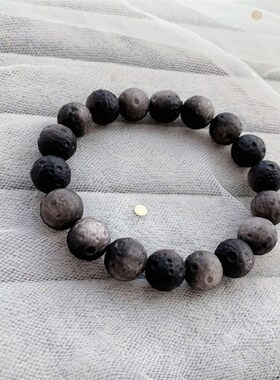 新品天然银曜石黑l曜石星球珠陨石月球女款手链 银色猫眼 永远绕