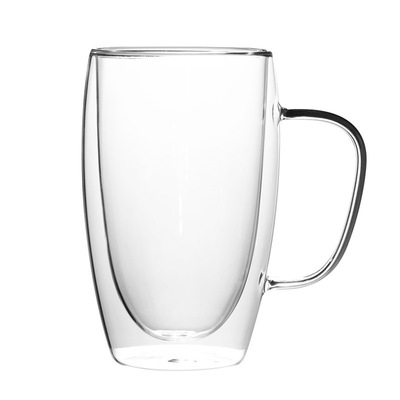 极速带把手蛋形双层玻璃杯 家用透明玻璃隔热N咖啡牛奶杯 果汁杯