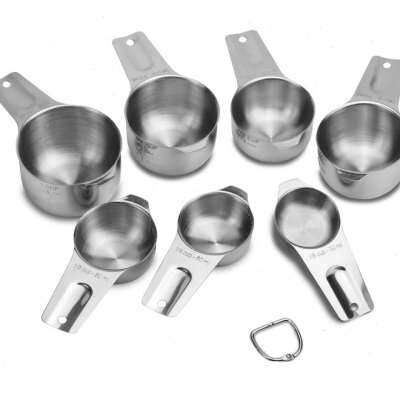 极速不锈钢7件套量杯304不锈钢量勺套装 厨房小工具V带刻度调味匙