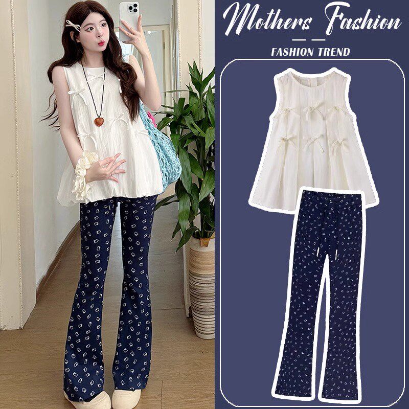 新品孕妇套装夏季薄款外穿2025新款蝴蝶J结娃娃衫宽松上衣裤子两