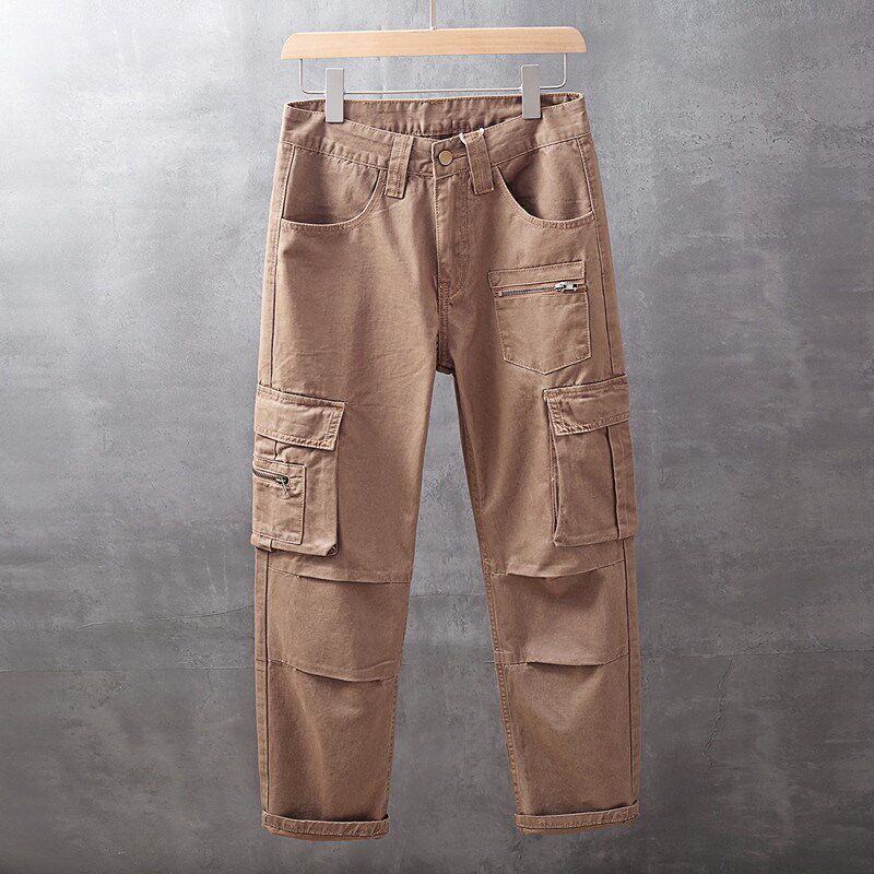 新品美式c复古军绿色工装裤男春秋款宽松直筒休闲裤子潮牌街头阔