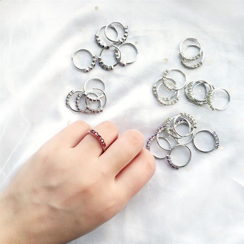 新品天然紫水晶石榴石橄榄石戒指 女款水晶彩V色活口排钻戒子