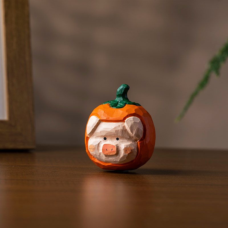 极速诸事顺利柿子猪木雕汽车v摆件手工彩绘可爱治愈系家居桌面饰