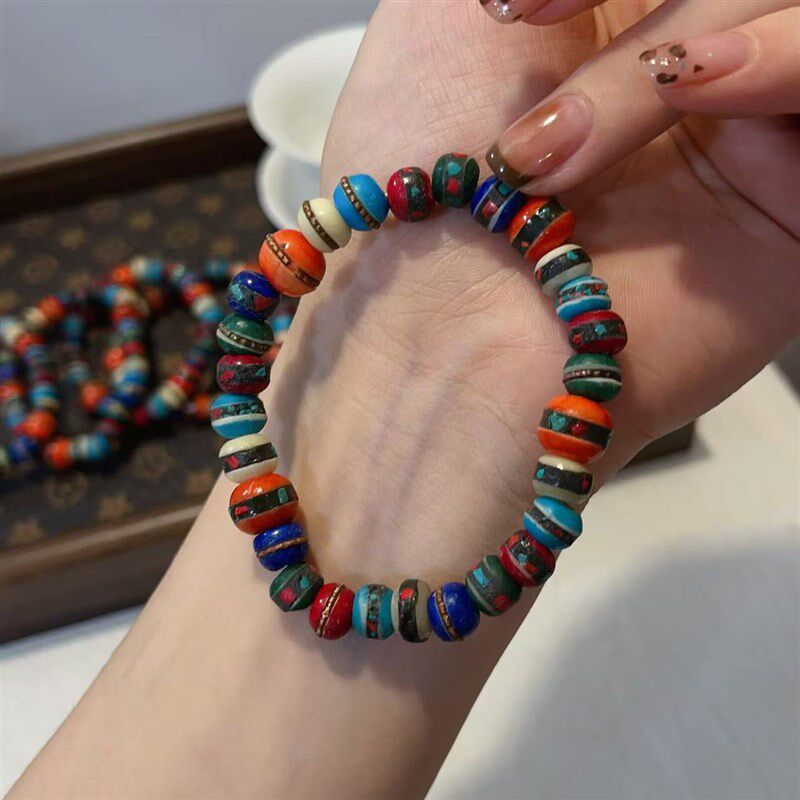 新品尼泊尔牦牛骨汉堡珠手链文x玩时尚饰品佛珠手串简约百搭礼物T