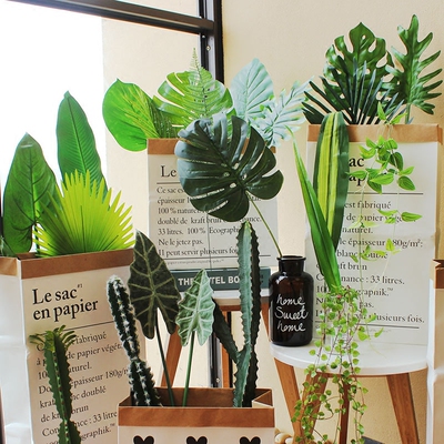 极速Artificial Fake Monstera Palm Leaves LGreen Tropical Pla