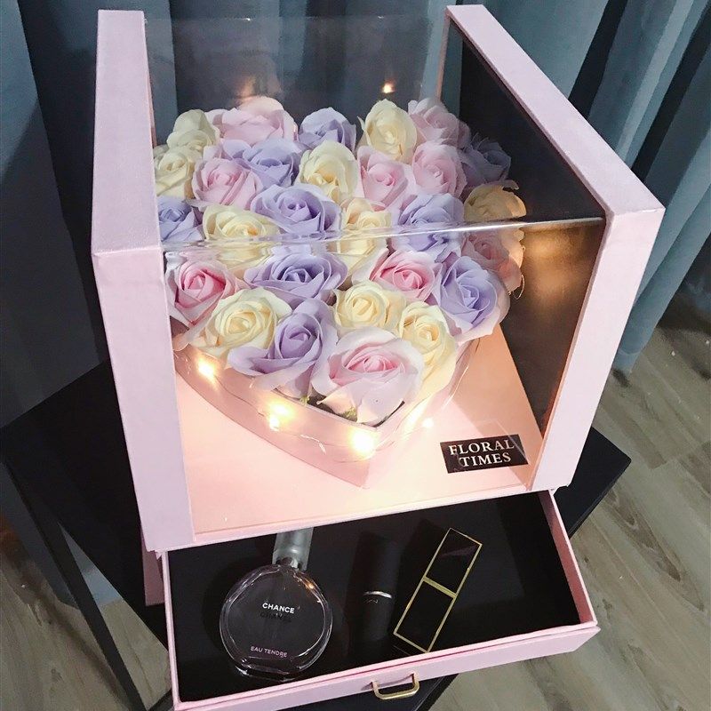 极速大号全景爱心礼盒玫瑰香皂花盒圣诞J节平安夜送花女友生日创