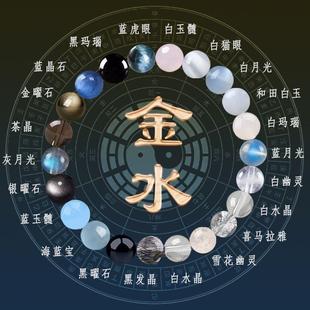 五行手链补喜用金水金土缺水木火土火木护身手串送男女款天然水晶