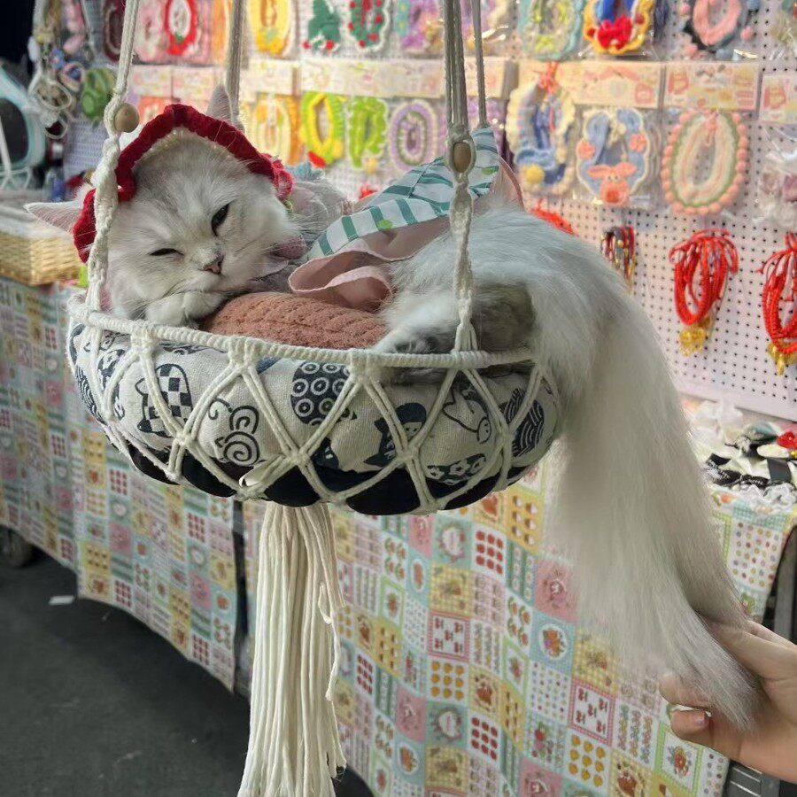 手工编织加粗悬挂波西米亚猫窝