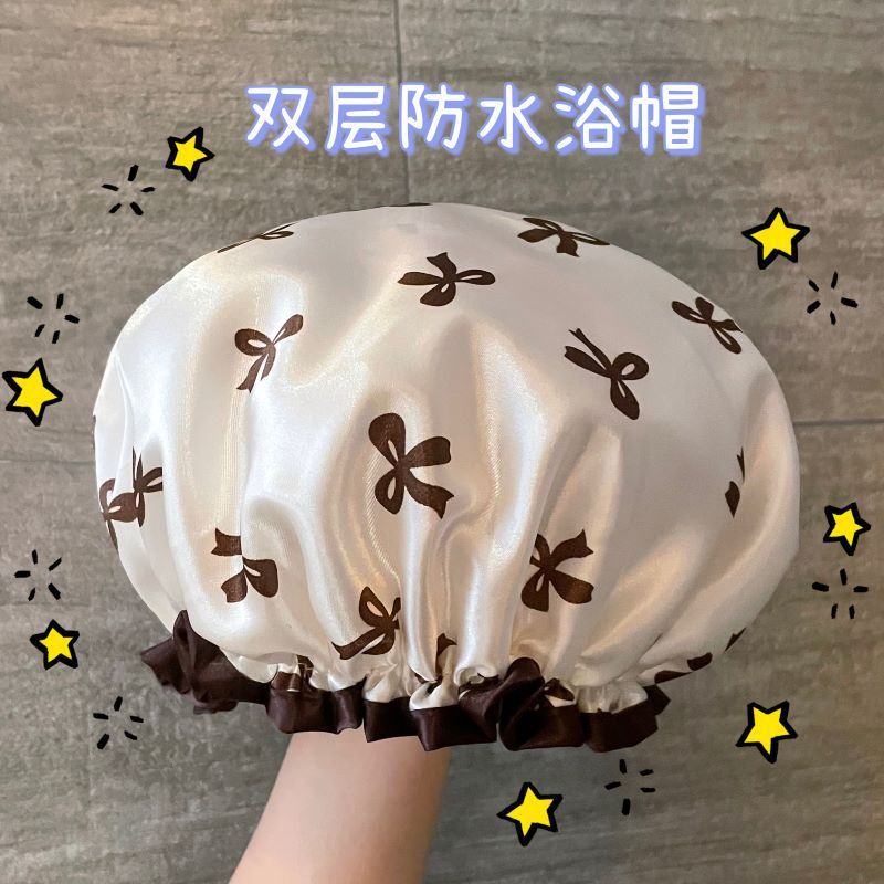 双层浴帽防水新款洗澡洗浴帽女化妆厨房油烟防尘头套成人加厚头罩