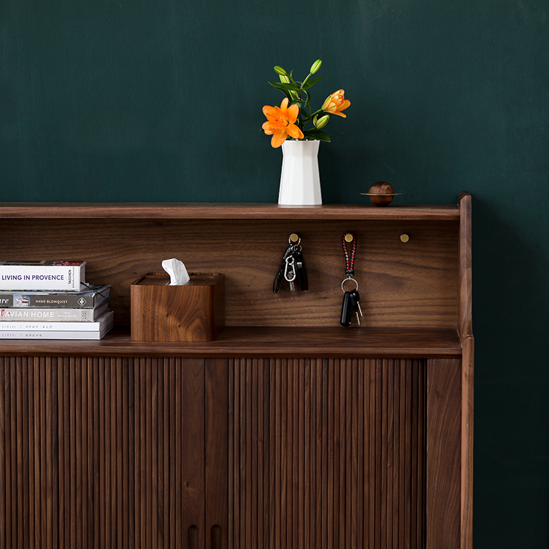 极速日式全实木黑胡桃木鞋柜简约玄关柜门厅N柜大容量家用门口储