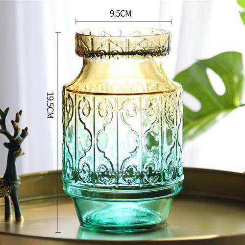 极速欧式浮雕玻璃花瓶客厅水培透B明花瓶酒店创意干燥花富贵竹插