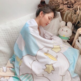 饭粒猫与包子鸭毛m毯夏天盖空调毯法兰绒被子午休午睡毯办公室