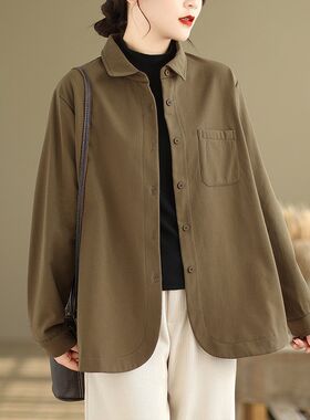 新品摇粒绒棉服衬衫外套女秋冬纯色简G约女士休闲大码加厚保暖减